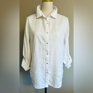 Tahari 100% Linen Shirt w. Roll-tab Sleeves